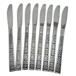 Serta Imperial Stainless Vintage Korea Dinner Knife Set of 8 Knives Floral